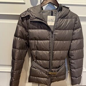 Moncler Women's Silver Belted Puffer Jacket